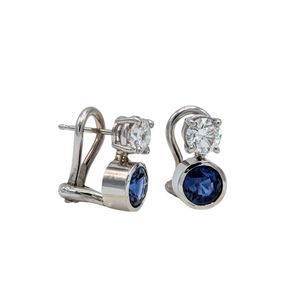 14k White Gold Sapphire & Diamond Two-Stone Earrings