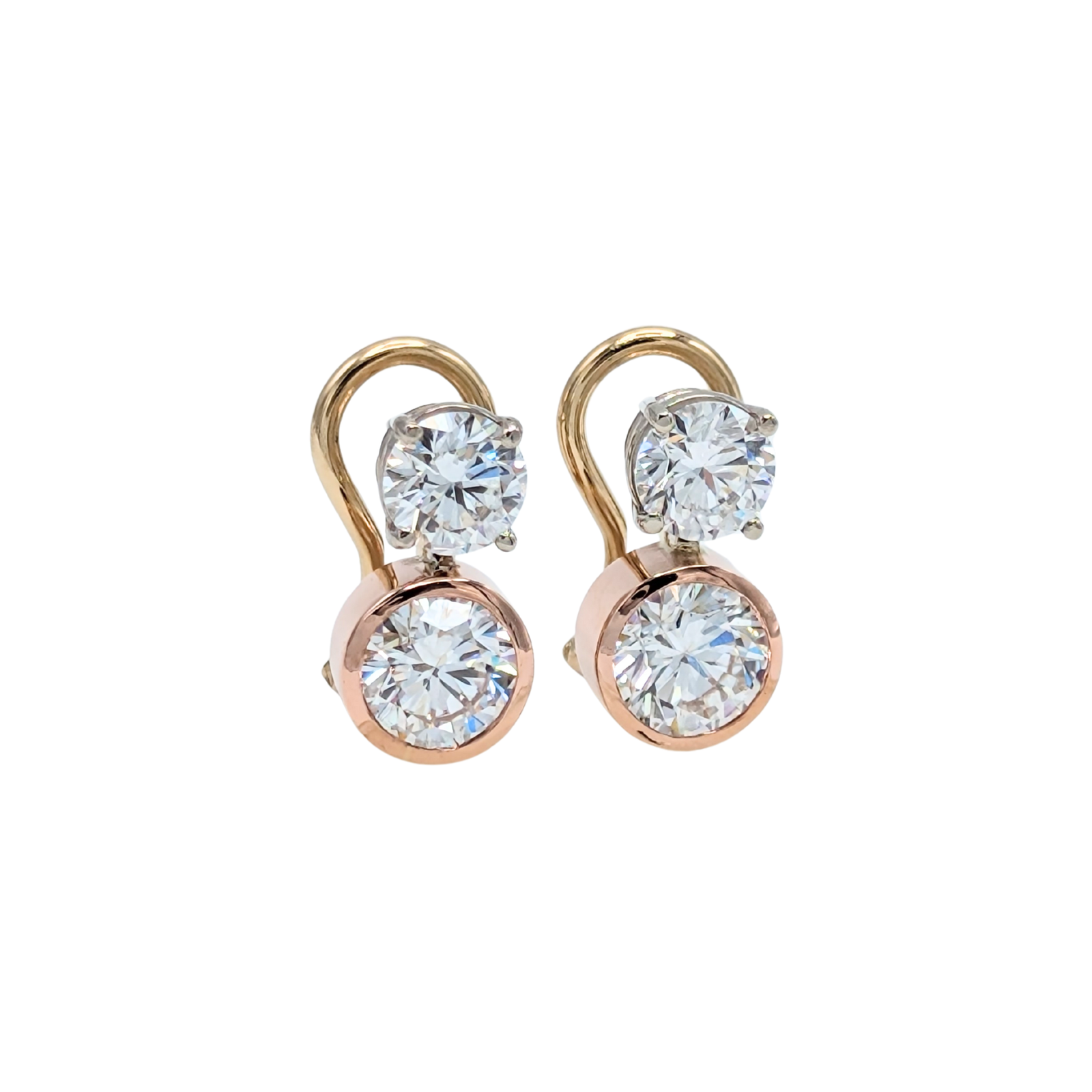 14k Tri-Colour Lab Grown Diamond 2-Stone Earrings
