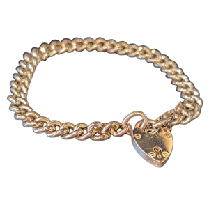 Vintage 9k British Heart Padlock Chain Bracelet