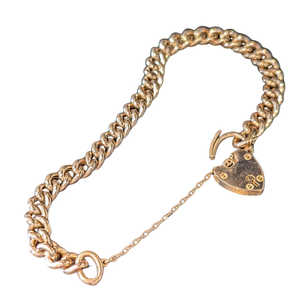 Vintage 9k British Heart Padlock Chain Bracelet