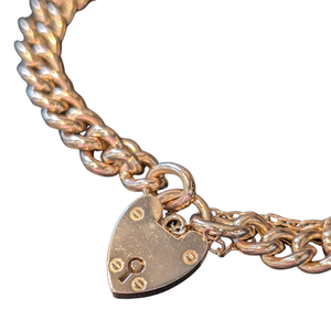 Vintage 9k British Heart Padlock Chain Bracelet