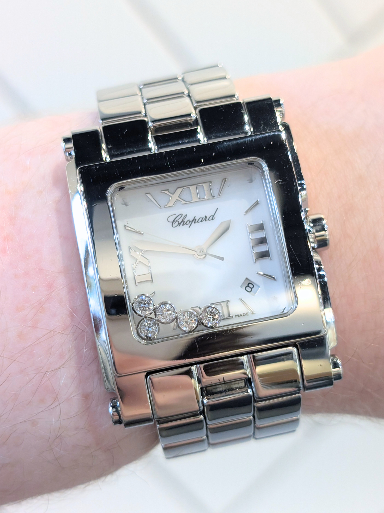 Chopard 'Happy Sport' Moving Diamond Watch (46x35mm)