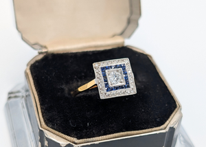 18k Blue Sapphire & Diamond Vintage 'Target' Ring