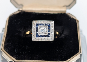 18k Blue Sapphire & Diamond Vintage 'Target' Ring