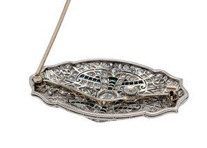 Antique Platinum & White Gold Art Deco Diamond & Emerald Brooch