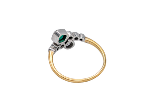 18k Yellow & White Gold Vintage Emerald & Diamond Bypass Style Ring
