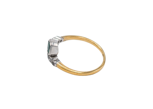 18k Yellow & White Gold Vintage Emerald & Diamond Bypass Style Ring