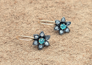 Antique Emerald & Diamond Flower Drop Earrings