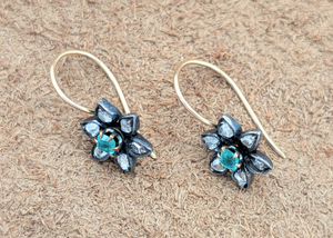 Antique Emerald & Diamond Flower Drop Earrings