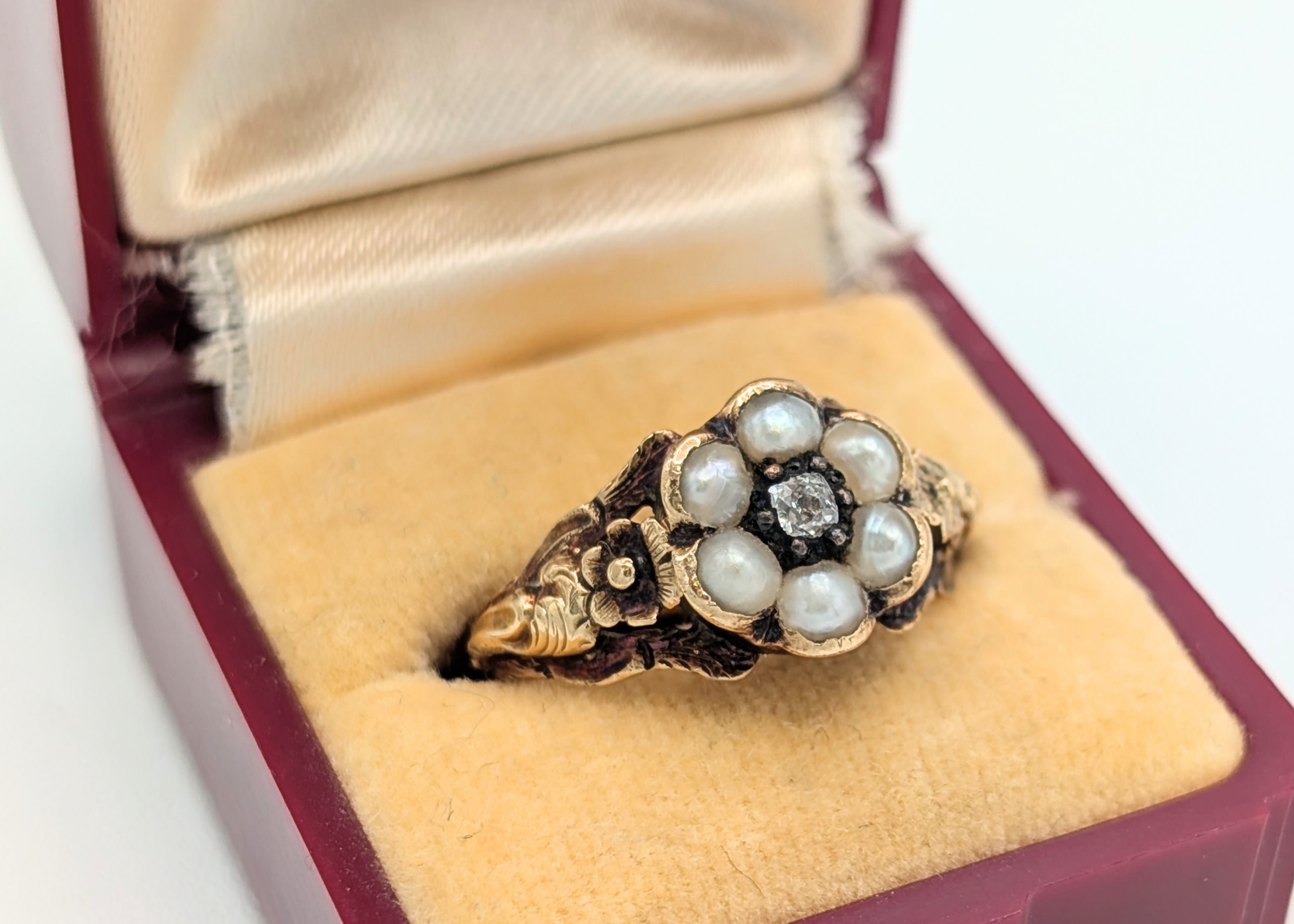 Antique Georgian Pearl & Diamond Flower Ring
