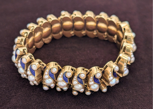 Antique Enamel and Seed Pearl Expandable Bracelet & Box - French Art Deco