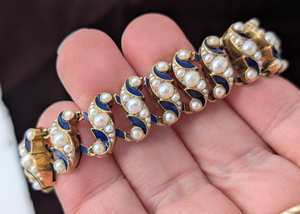 Antique Enamel and Seed Pearl Expandable Bracelet & Box - French Art Deco