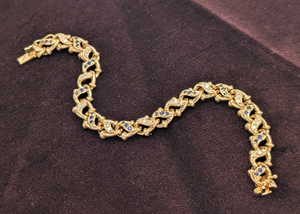 Ornate 14k Yellow Gold Sapphire & Diamond Fancy Link Bracelet