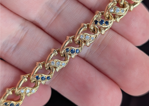 Ornate 14k Yellow Gold Sapphire & Diamond Fancy Link Bracelet