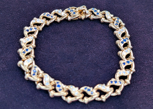 Ornate 14k Yellow Gold Sapphire & Diamond Fancy Link Bracelet