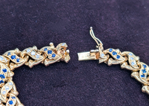 Ornate 14k Yellow Gold Sapphire & Diamond Fancy Link Bracelet
