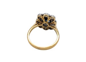 18k Yellow & White Gold Sapphire & Diamond Halo Vintage Ring