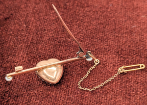 Victoria English Seed Pearl & Diamond Heart Pin (w/ original box)