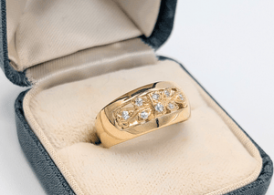 18K Yellow Gold 'Birks' Wideband Ring with Floral Diamond Accents