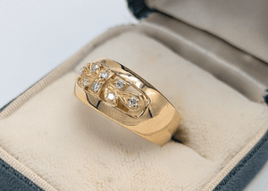 18K Yellow Gold 'Birks' Wideband Ring with Floral Diamond Accents