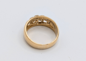 18K Yellow Gold 'Birks' Wideband Ring with Floral Diamond Accents