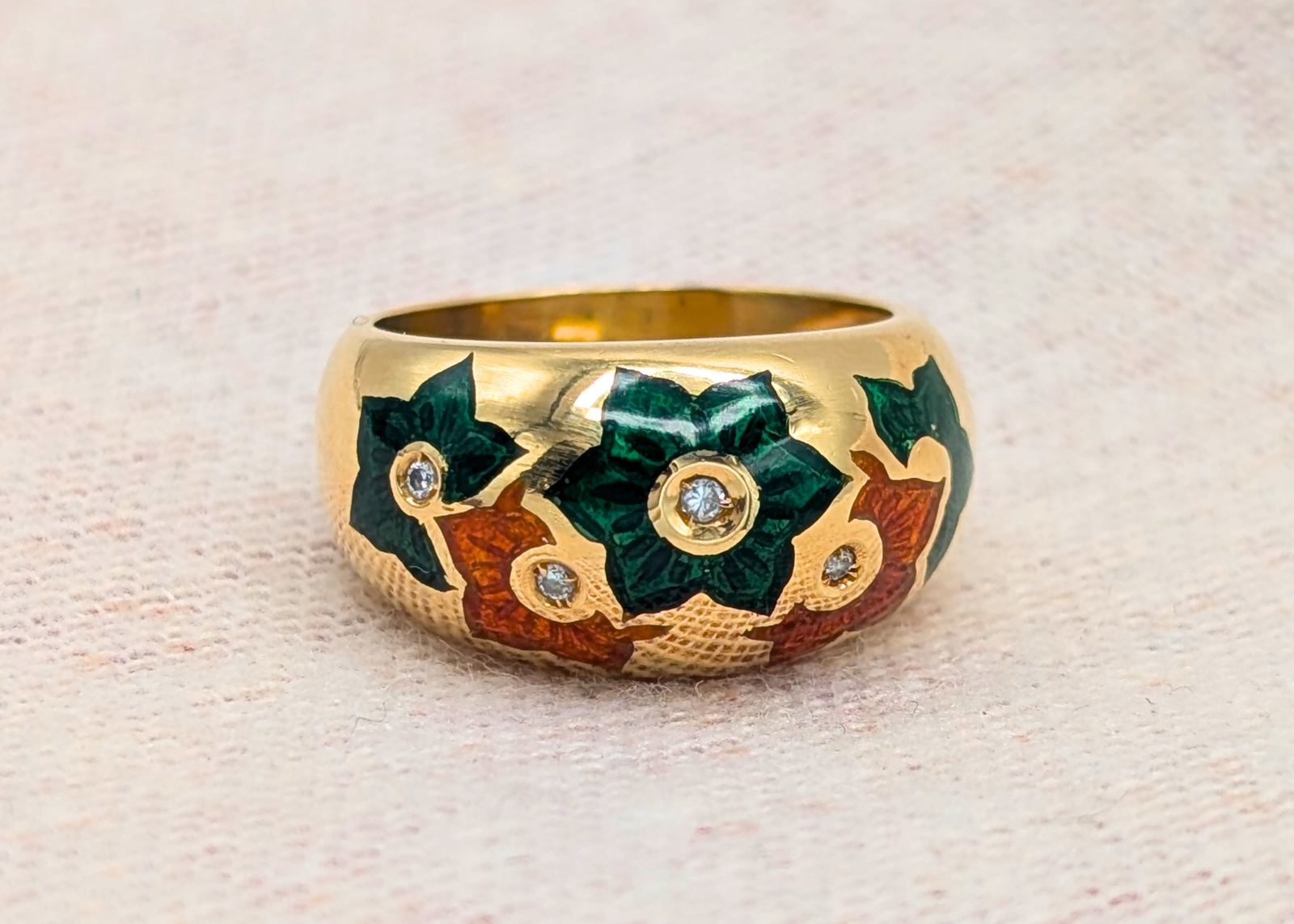 18k Yellow Gold 'Buccellati' Enamel & Diamond Ring