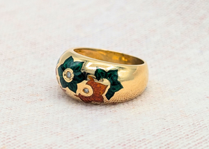 18k Yellow Gold 'Buccellati' Enamel & Diamond Ring