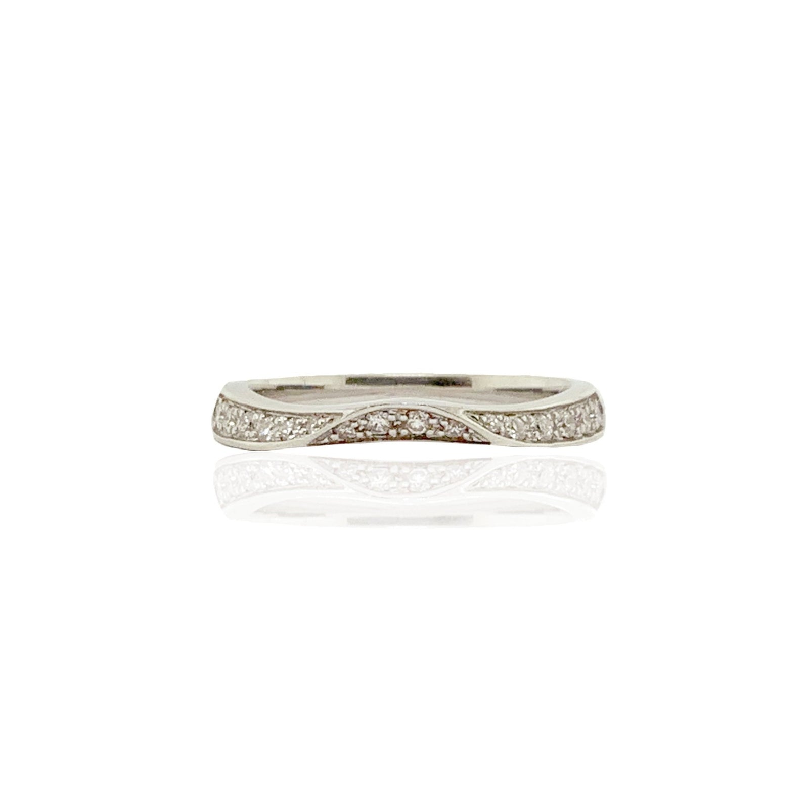 14K White Gold Contour Style Diamond Wedding Band