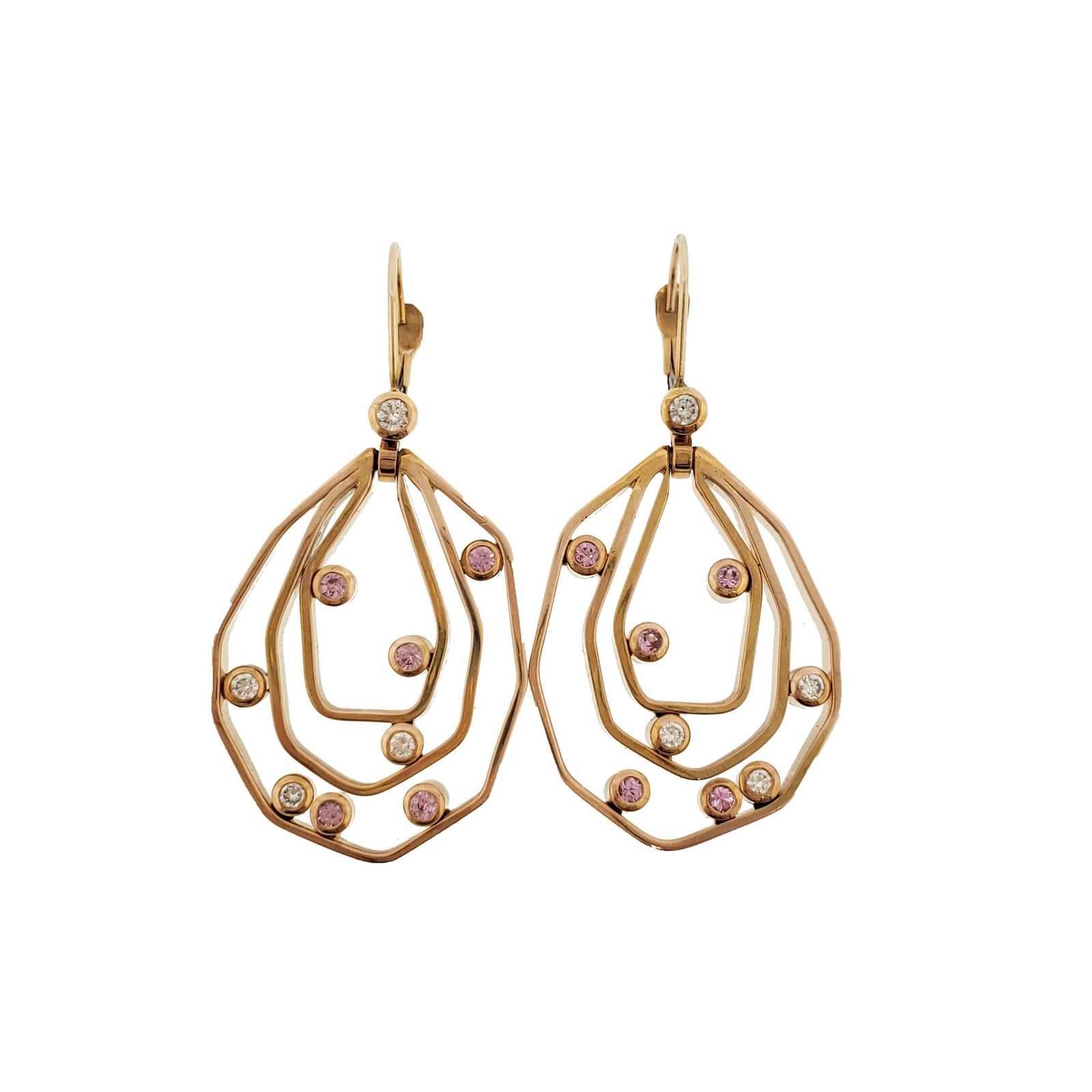 14K R/G "Charlotte's Web" Diamond and Pink Sapphire Earrings