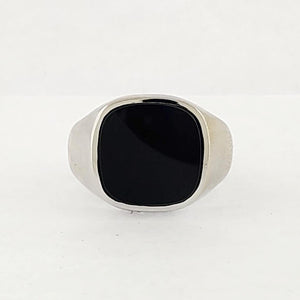 14K White Gold Black Onyx Men's Signet Style Ring