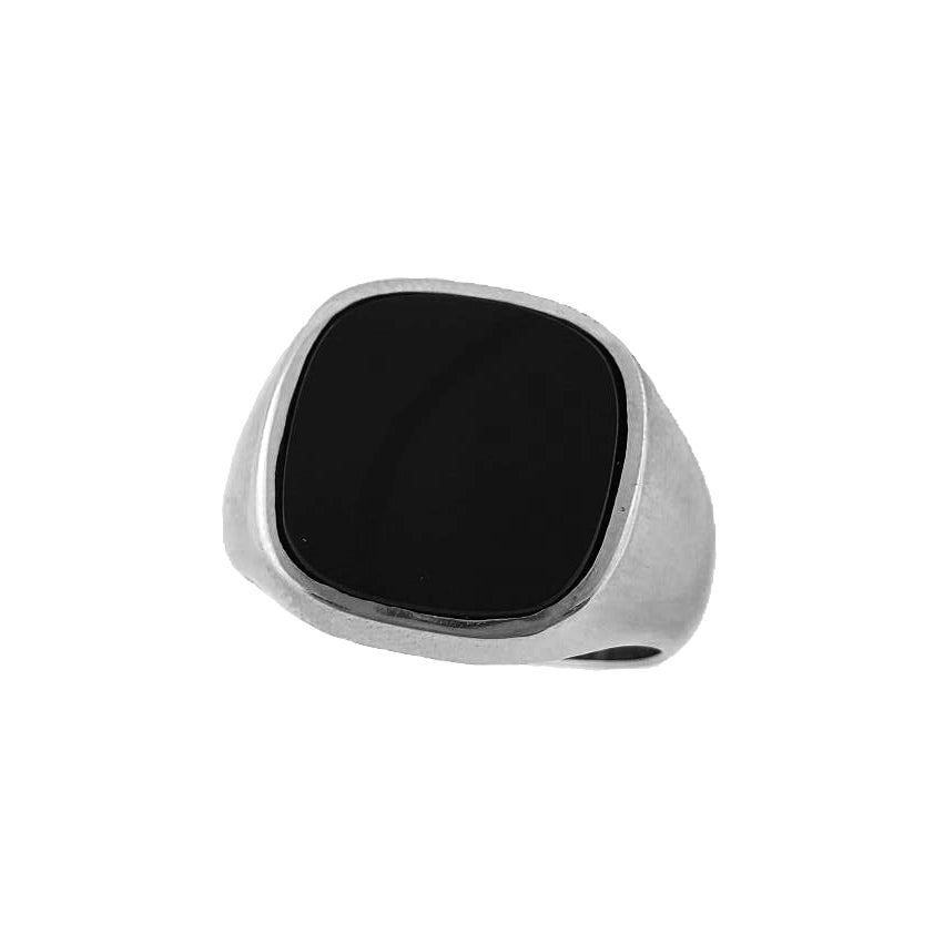 14K White Gold Black Onyx Men's Signet Style Ring