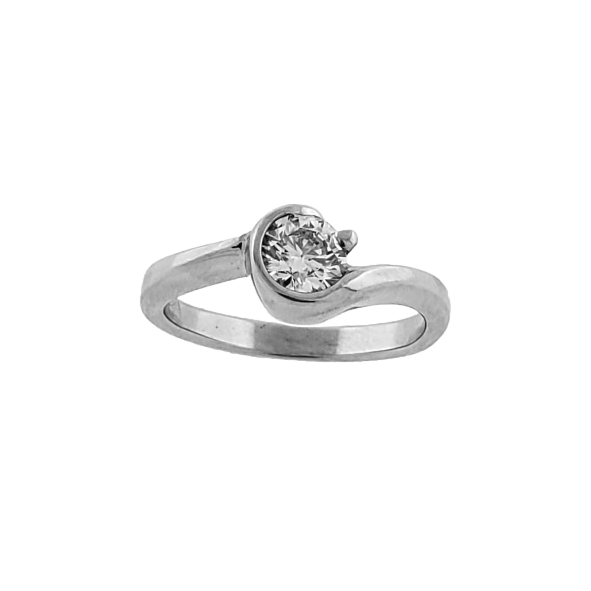 14K W/G Half Bezel Lab Grown Diamond Engagement Ring