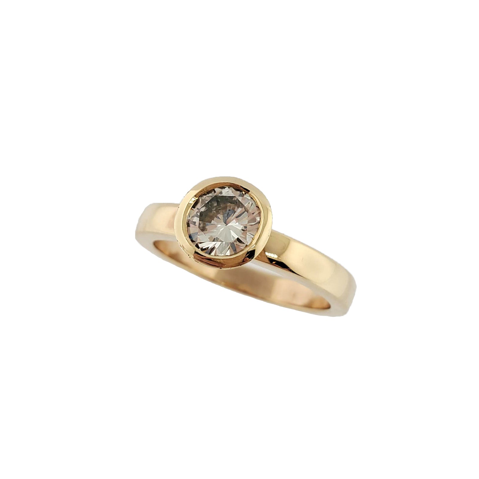 14K Yellow Gold Bezel Set Low Dome Diamond Ring