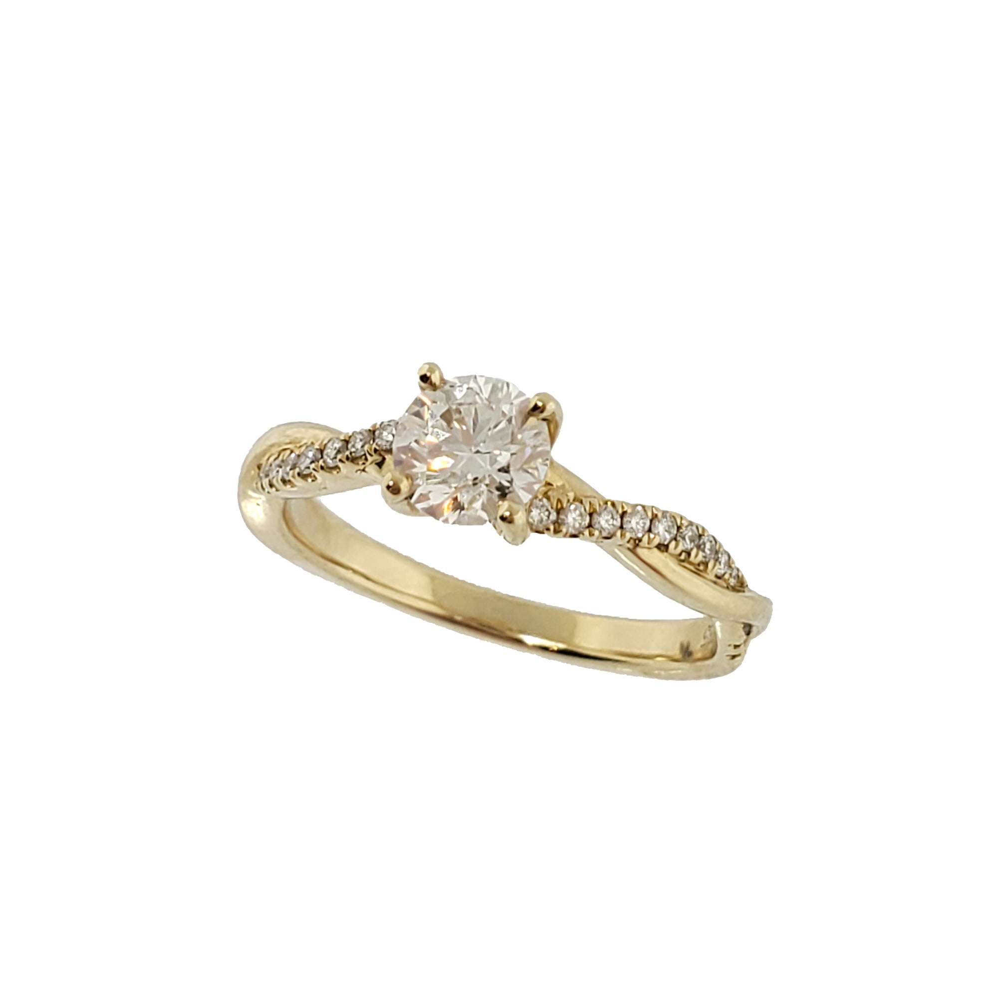 14K Y/G Twisted Shank Diamond Ring with Diamond Accent