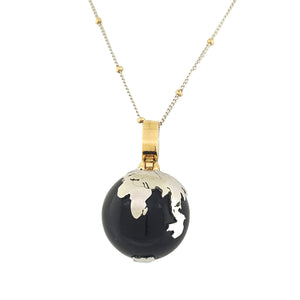 18K Y/W Reversible Black Coral Hand Made Globe Pendant