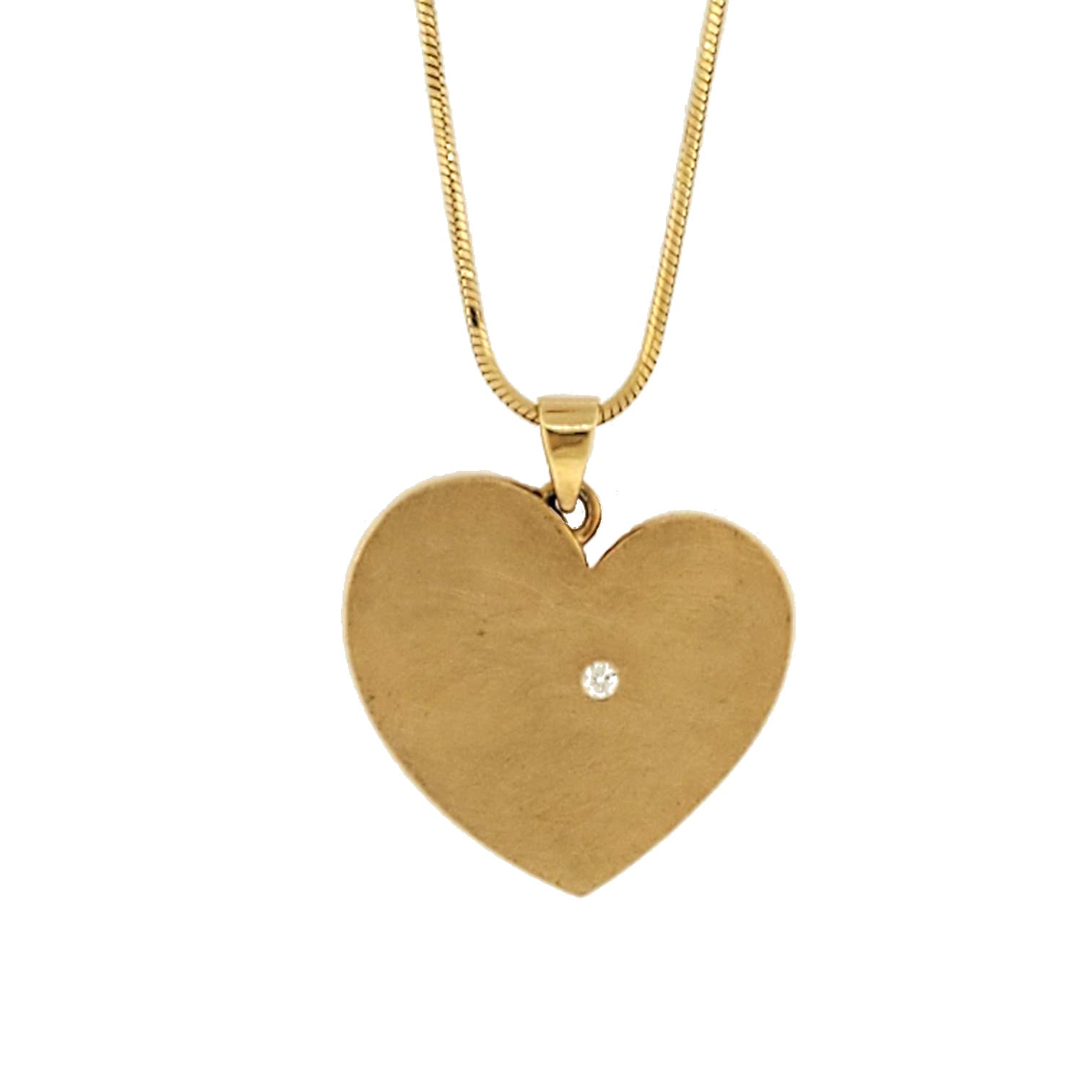 14K Yellow Gold Brushed Heart Shaped Diamond Pendant