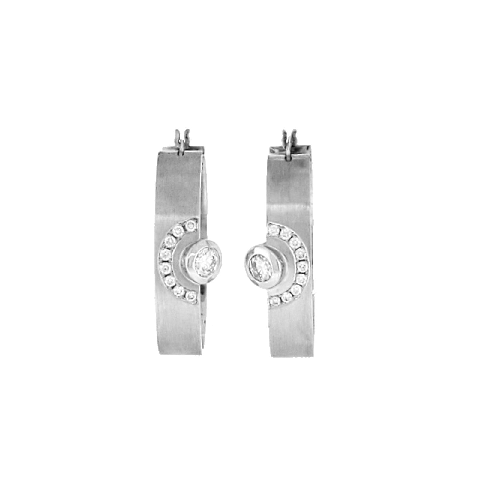 14K White Gold Hand Made Angled Diamond Earrings