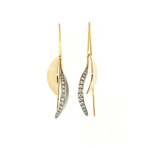 14K White and Yellow Gold Hand Made Diamond Leaf Earrings
