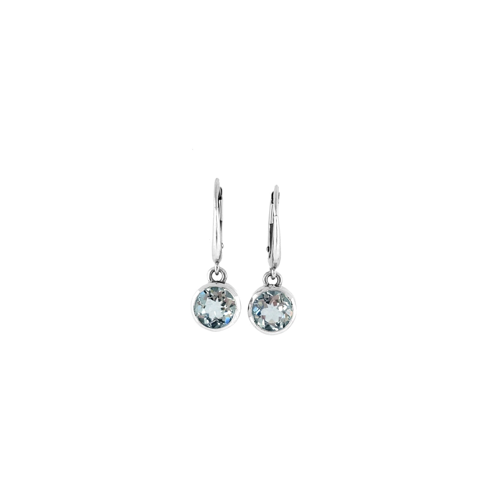 14K White Gold Dangle Style Bezel Set Aquamarine Earrings