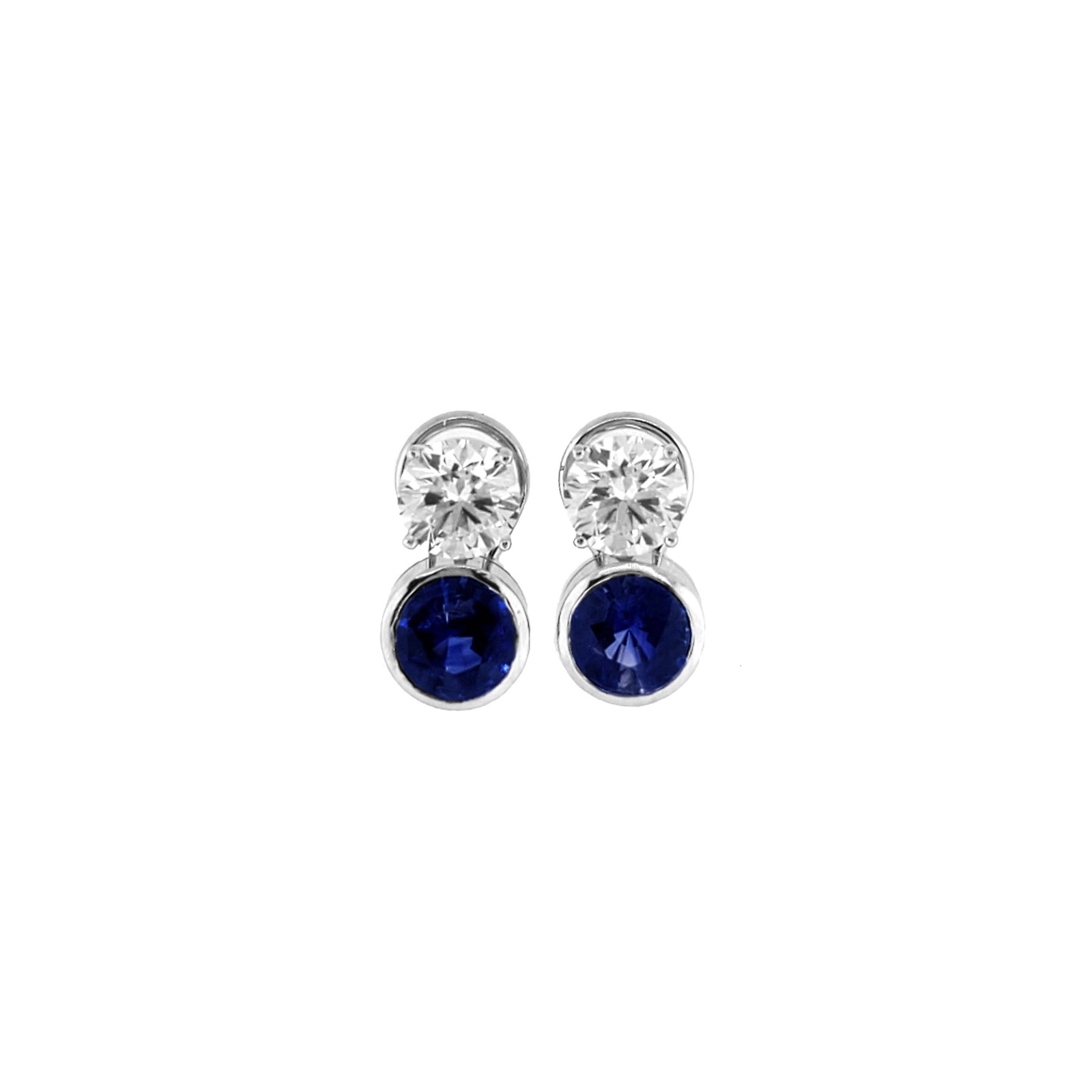14K White Gold Blue Sapphire and Lab Grown Diamond Earrings