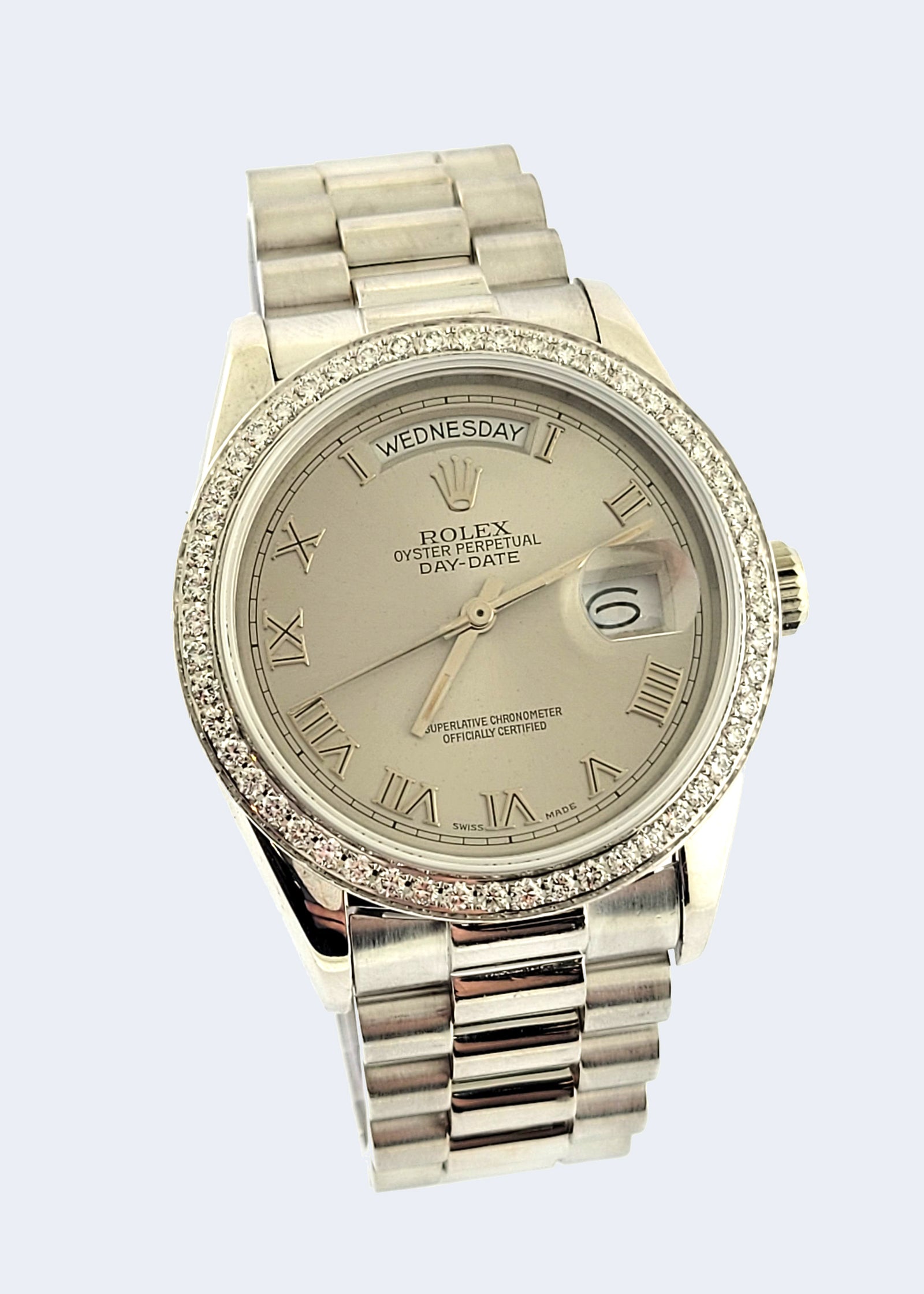18K W/G Rolex President Day-Date with Diamond Bezel Ref 18039