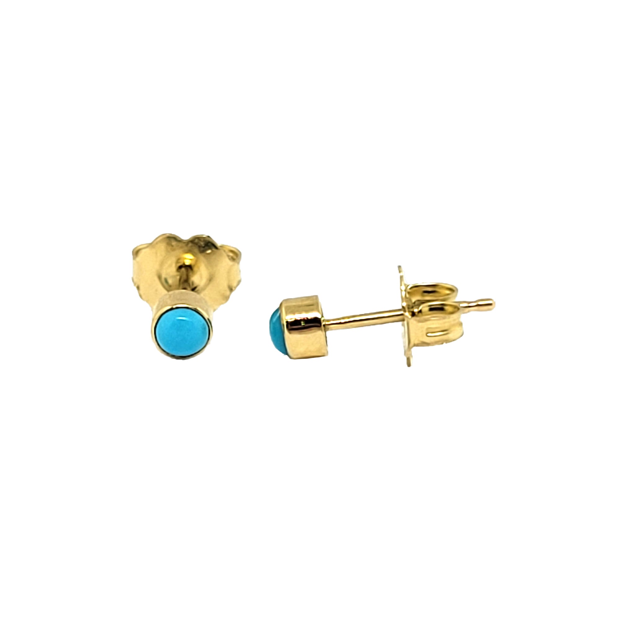 14K Y/G Turquoise Bezel Set Stud Earrings