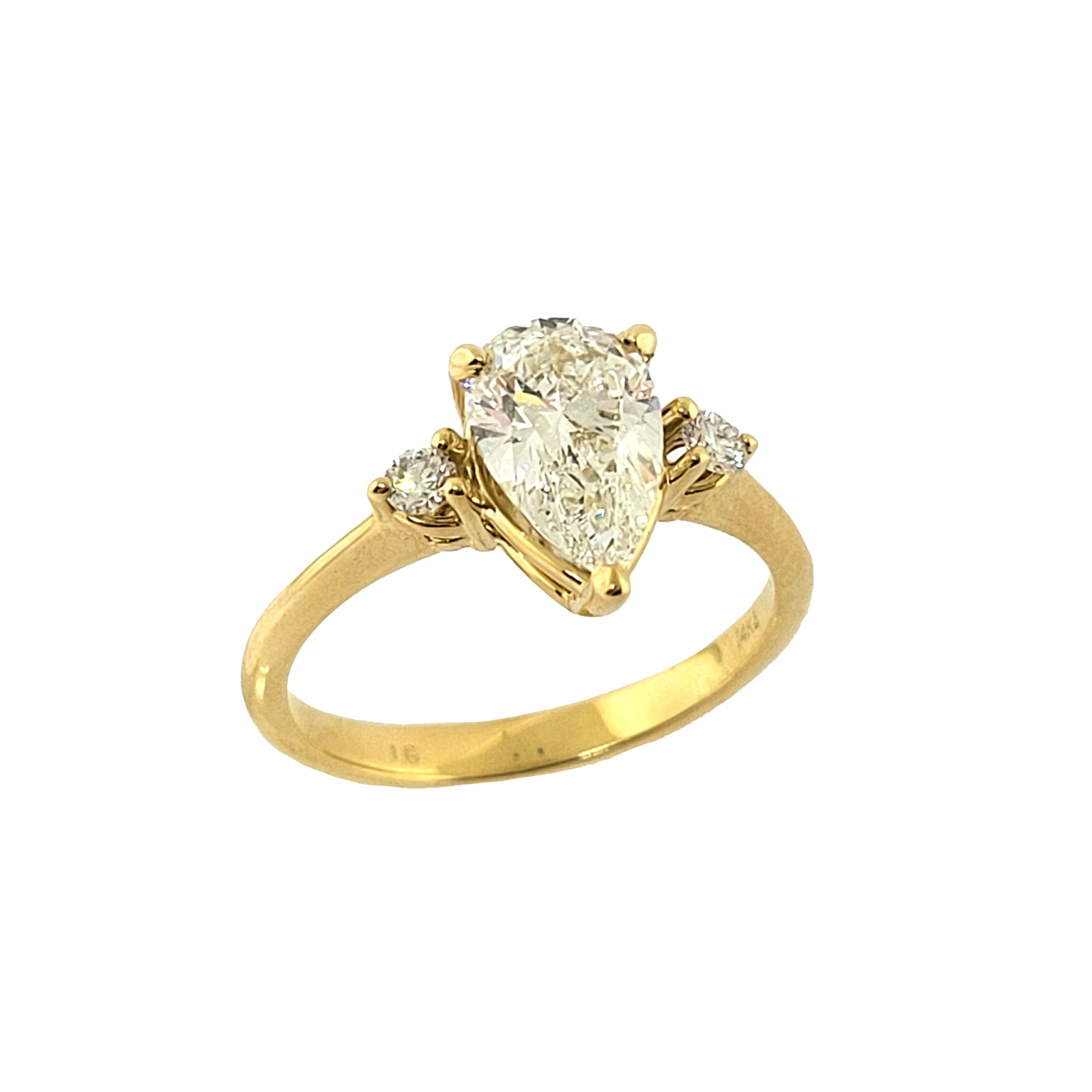 14K Y/G Pear Shaped Lab Grown Diamond 3-Stone Ring