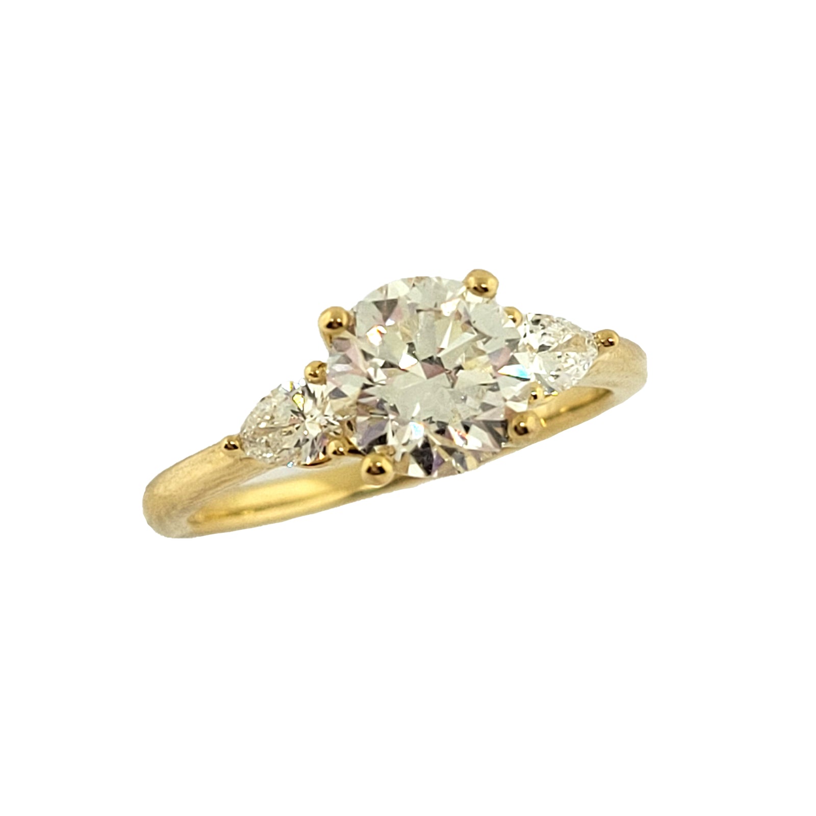 14K Y/G Lab Grown Diamond 3-Stone Pear & Round Shape Engagement Ring