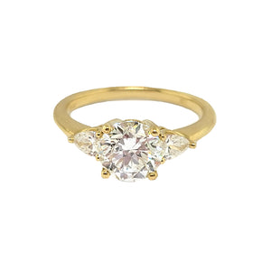 14K Y/G Lab Grown Diamond 3-Stone Pear & Round Shape Engagement Ring
