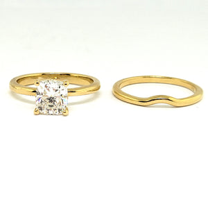 14K Y/G Cushion Cut Reverse Tapered Diamond Engagement Ring