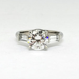 Platinum 3-Stone Lab Grown Diamond Ring with Round and Baguette Cuts
