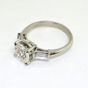 Platinum 3-Stone Lab Grown Diamond Ring with Round and Baguette Cuts