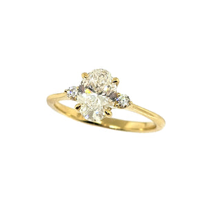 14K Y/G 3- Stone Lab Grown Diamond Ring with Oval Centre and Round Accents