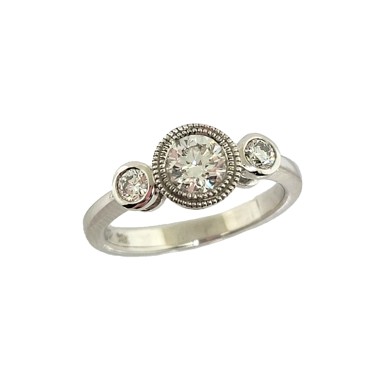 14K W/G 3-Stone Diamond Ring with Milgrain Details